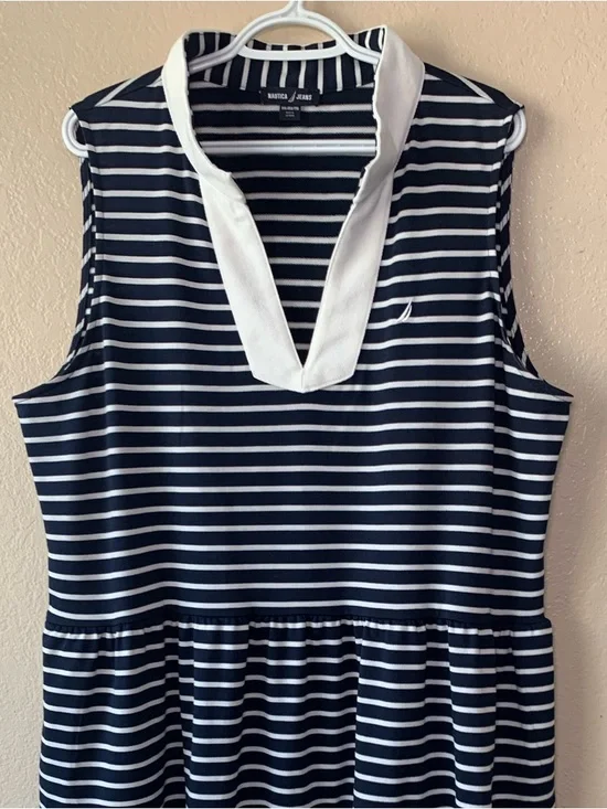 NAUTICA JEANS Blue White Tiered Collar Nautical Midi Dress Size XXL - Picture 6 of 10